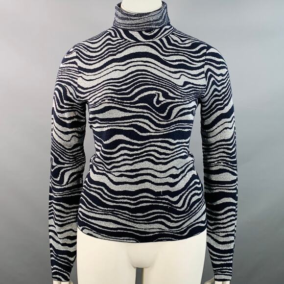 SIES MARJAN Size L Silver Navy Cashmere Blend Marbled Turtleneck Pullover - Picture 1 of 9